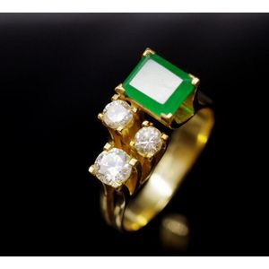Emerald, diamond and 18ct yellow gold ring marked 750, 1@ step…