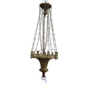 Brass and bronze chandelier early 20th century Gothic revival…