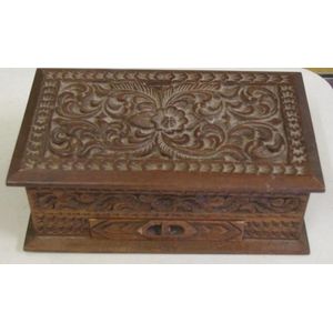 Chinese Carved Jewelry Box with Mirror Lid (9 words) - Zother - Oriental