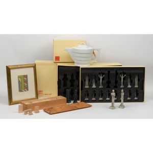 A Frank Lloyd Wright teapot, building block set and chess set,&hellip;