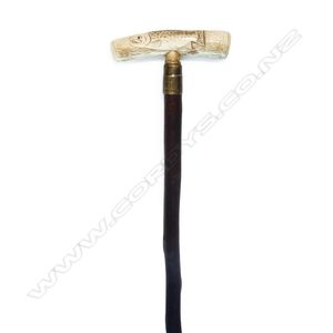 Des Baker carved antler handled fisherman's pole, the T-form…