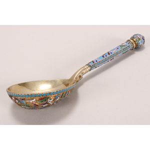 Good Russian gilt silver and enamel spoon, with a deep bowl,…