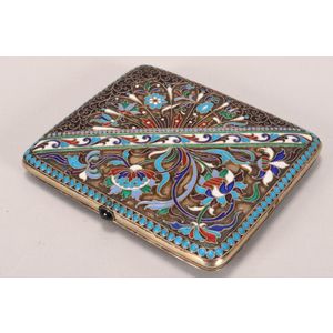Russian silver and enamel cigarette case, of slender…