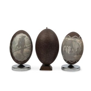 Two Australian carved emu eggs with Aborigines and native…