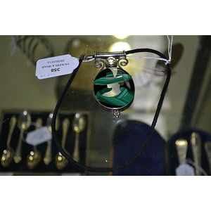 Onyx, malachite, pearl and yellow stone pendent set in silver…