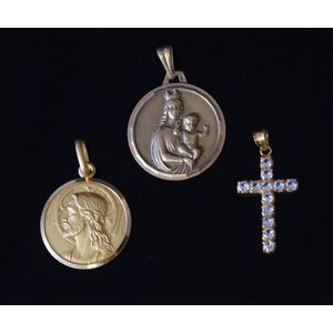 Two various yellow gold religious medals & cross. One medal…