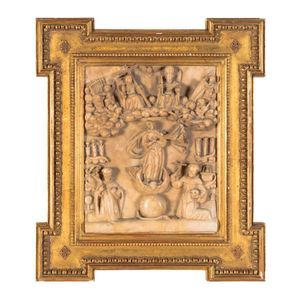 A gilt framed relief carved alabaster religious panel, possibly…