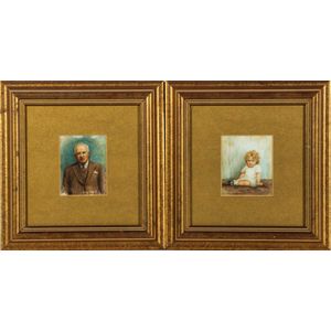 A pair of early 20th century portrait miniatures 22 cm x 21 cm