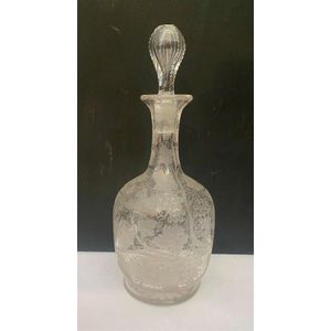 A Victorian glass decanter with etched ivy leaf detail, height…