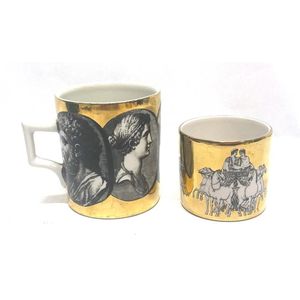Two Piero Fornasetti, Italy mug and cup, c.1950-60, printed in…