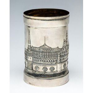 A Russian 84 Zolotnik silver embossed canister depicting a…