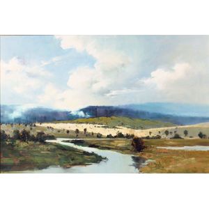 Herman Pekel (Australia, 1956-), river landscape, oil on board,…