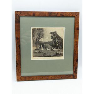 Lionel Lindsay, 'The Bushrangers Home' soft point etching,…