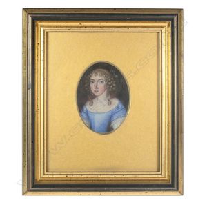 A Georgian miniature oil portrait of a woman, oval 6.5 x 4.5 cm