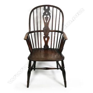 A Georgian elm Windsor chair, the traditional central pierced&hellip;