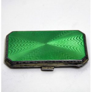 Art Deco silver and enamel cigarette case, with canted corners…
