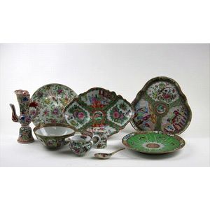 A Cantonese arboreal shaped jug, a waste bowl. Together with…