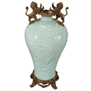 Chinese celadon vase, of meiping form, decorated with foliage&hellip;