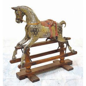 Large antique child's dapple grey rocking horse, 100 cm length