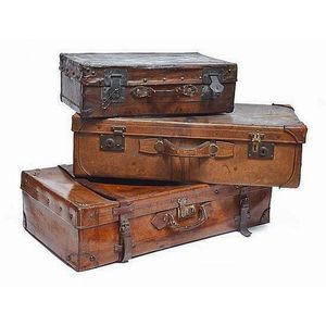 Vtg Leather Steamer Trunk Shabby Chic Antique OSILITE Old Suitcase