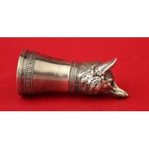 Russian silver stirrup cup in the form of a fox head with…