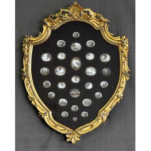 Framed collection early cameos and micromosaics. Total of 27…