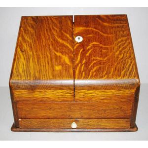Victorian English oak desk compendium, with single drawer,…
