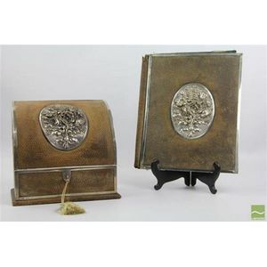 Silver & plated mounted desk compendium & folder with central…