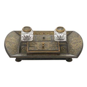 A French 19th century boulle desk stand, with two ormolu…