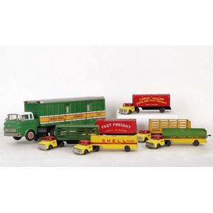 Collection of vintage Japanese tinplate trucks, (6) matching…