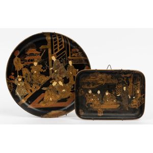 Two antique Japanese papier mache trays, Meiji period, 19th…