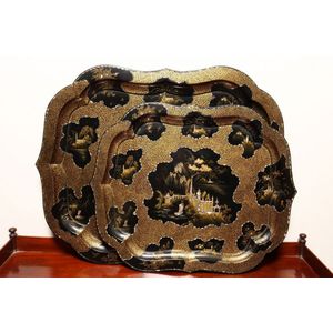 Lacquered trays, two mid 19th century English papier mache…