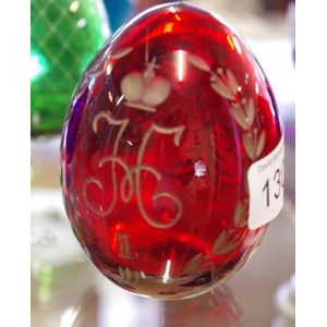 Faberge ruby red Nicholas II glass egg, with gilt Imperial…