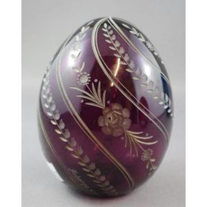 Faberge purple glass egg, decorated with gilt floral garlands,…
