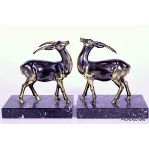 A pair of Art Deco spelter gazelle bookends, circa 1930,…