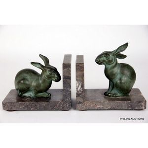 A pair of signed Art Deco Hare bookends, signed M. Font, circa…