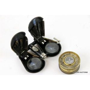 A pair of folding opera glasses, and antique pocket barometer,…