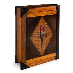 An Australian timber book box with handpainted parrot scene,…