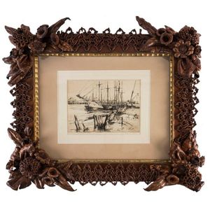 An Australian folk art leather frame, 19th century, with Allen…
