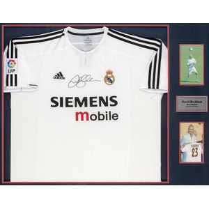 David Beckham, signature on Real Madrid shirt, window mounted…