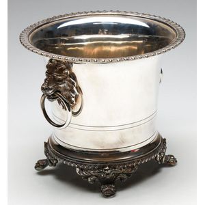 A Whitehill silver plated champagne bucket with lions head ring…