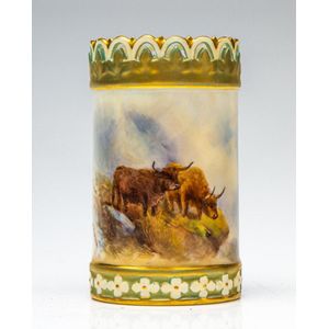 A Royal Worcester highland cattle turret bud vase hand painted…