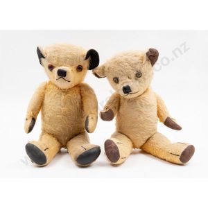 Two Probable NZ Pedigree teddy bears golden plush kapok filled…