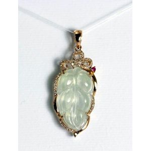 Green Jade Leaf Pendant with Diamonds and Ruby - Pendants/Lockets ...