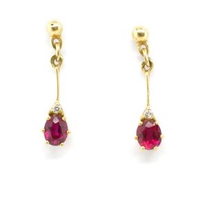 Ruby, diamond and yellow gold drop earrings with 375 marked… - Earrings ...