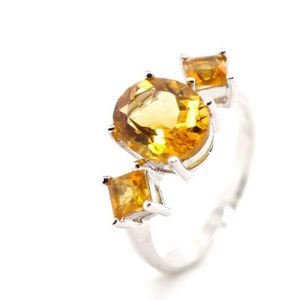 Three stone citrine and silver ring marked 925, ring size P.… - Rings ...