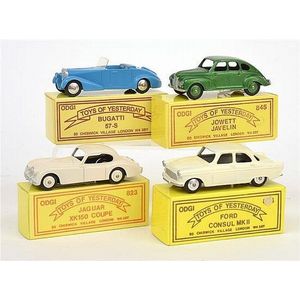 Four Odgi (England) Toys of Yesterday, including 029 Bugatti…