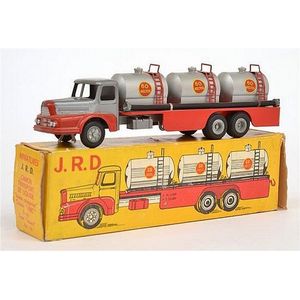 JRD liquid transport truck and trailer, silver with red lower…
