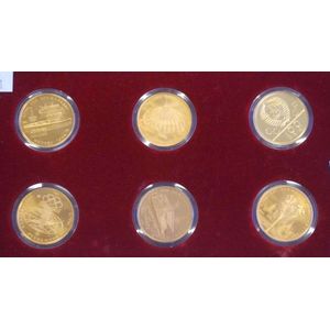Rare set of 6 Moscow Olympic 1980 gold coins, 100 Roubles, each…