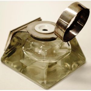 Antique Hardy Bros stg silver and glass ink well with pocket…